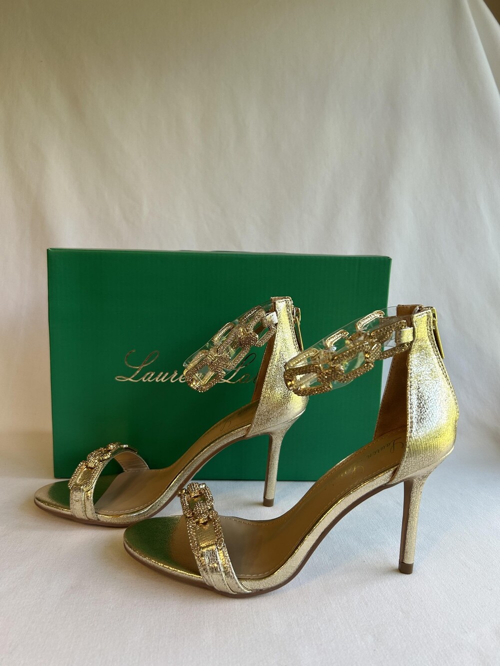 Lauren Lorraine Shoes Womens Size 7 Farla High Heel Sandals Gold Zipper
